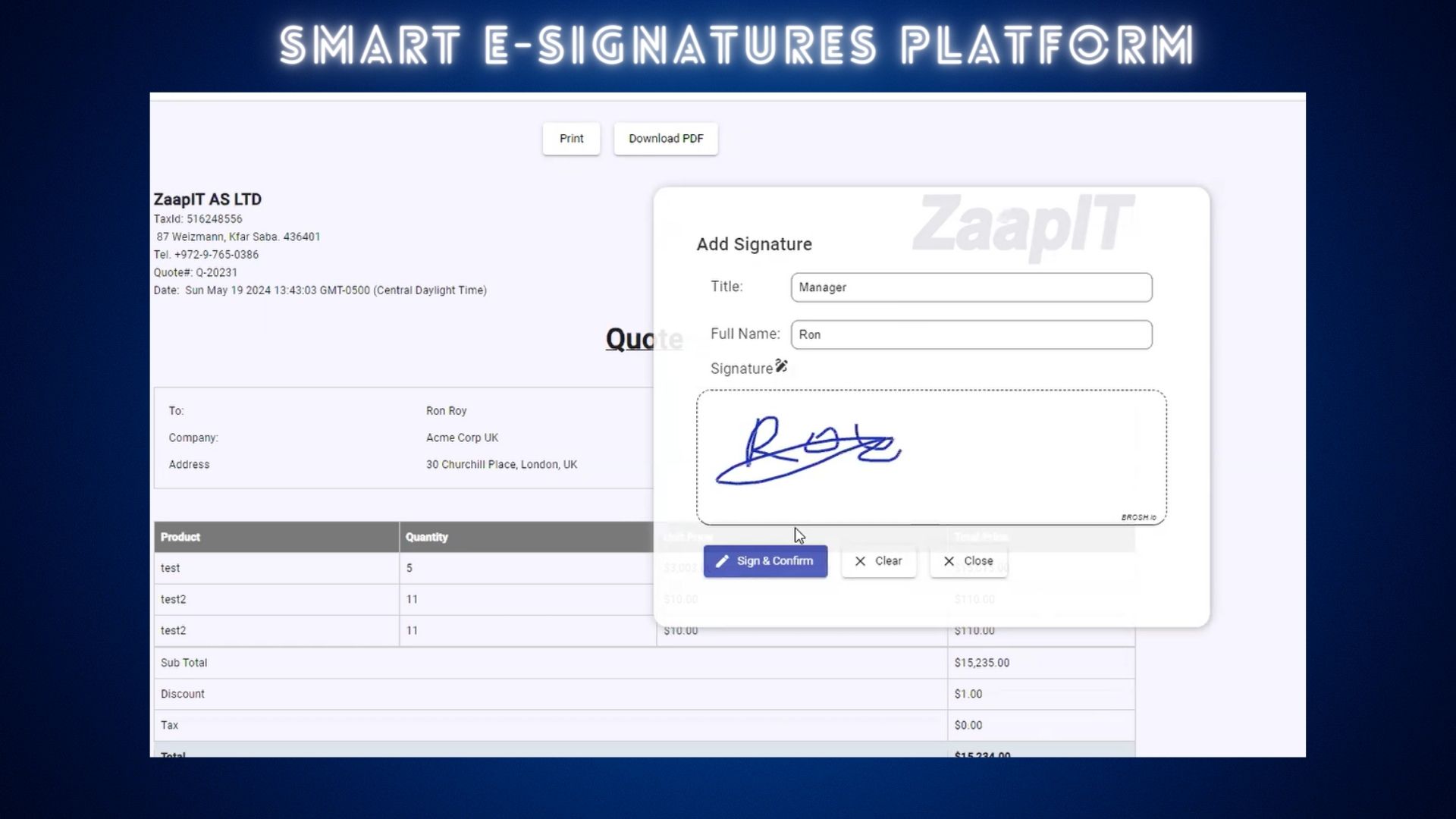 e signature mobile brosh crm